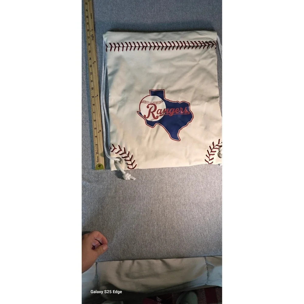 Texas Rangers MLB Drawstring Cinch Backpack White Baseball Stitching Bag